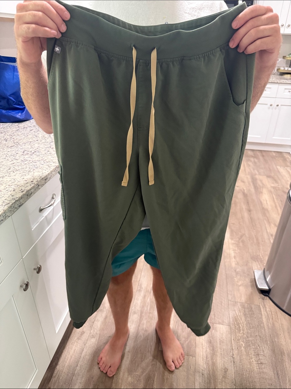 Figs Moss Green Track Joggers with Tan Drawcord